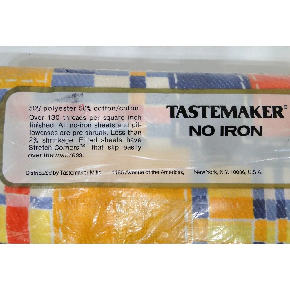 Vintage Tastemaker Full Flat Sheet Patchwork Geometric Retro Multi Color New NOS